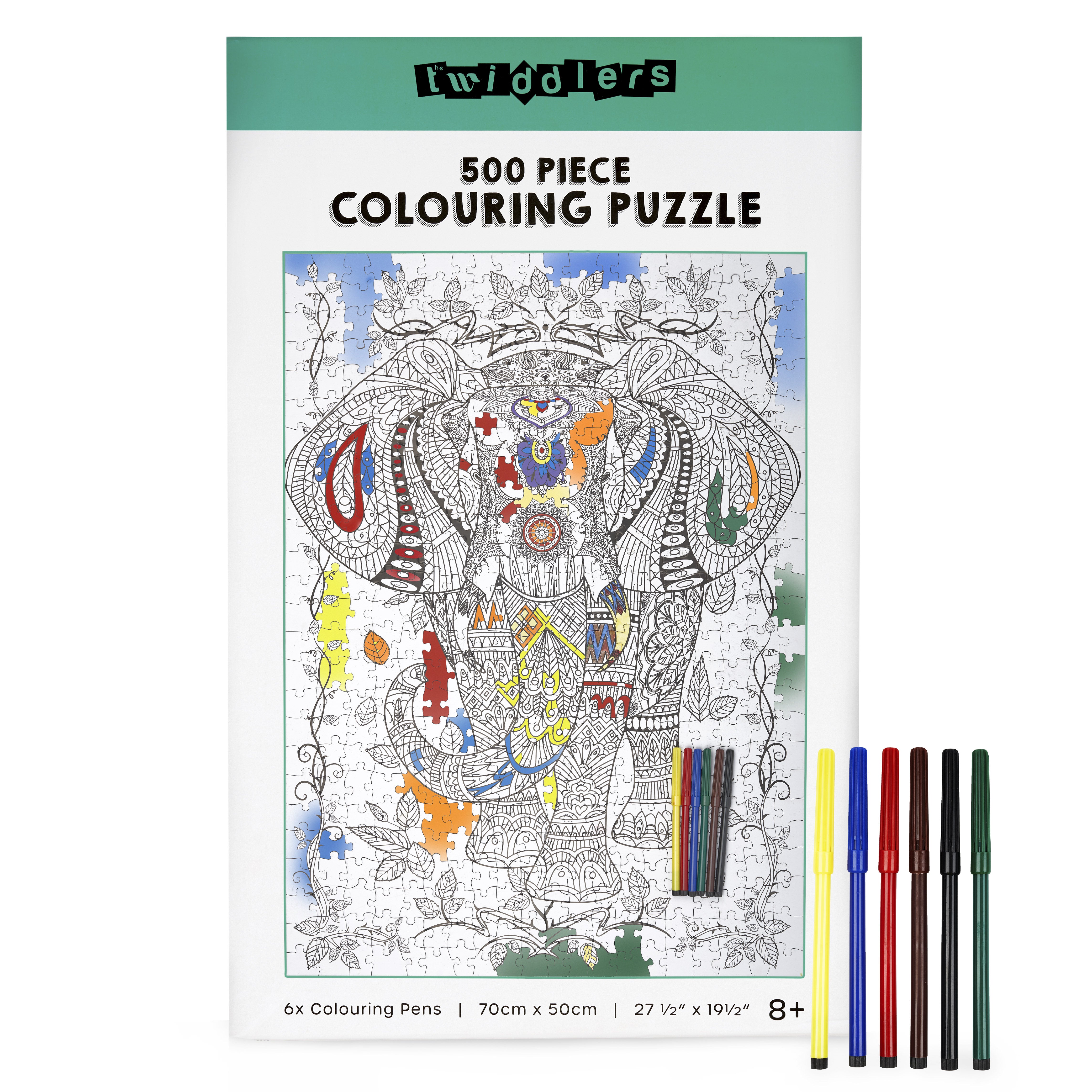 500pcs Colour-In Elephant Puzzle with 6 Pens