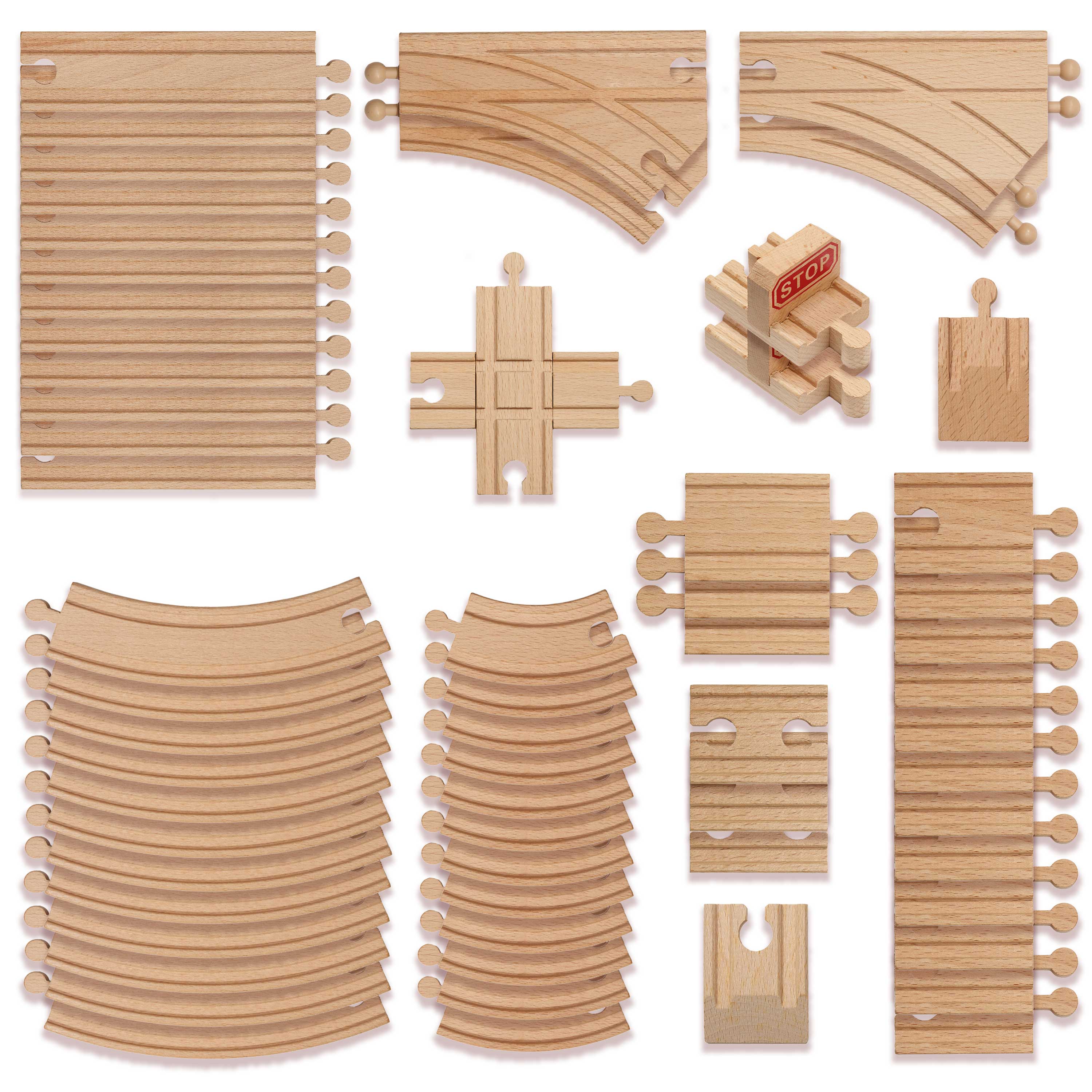 64pcs Wooden Train Track Expansion Pack
