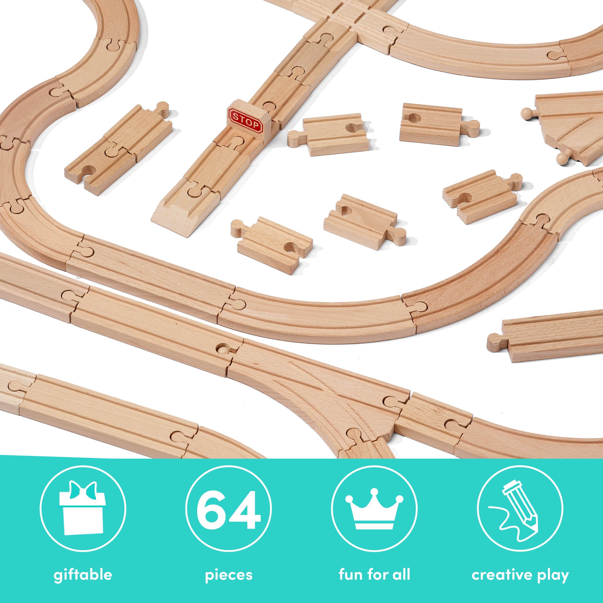 64pcs Wooden Train Track Expansion Pack