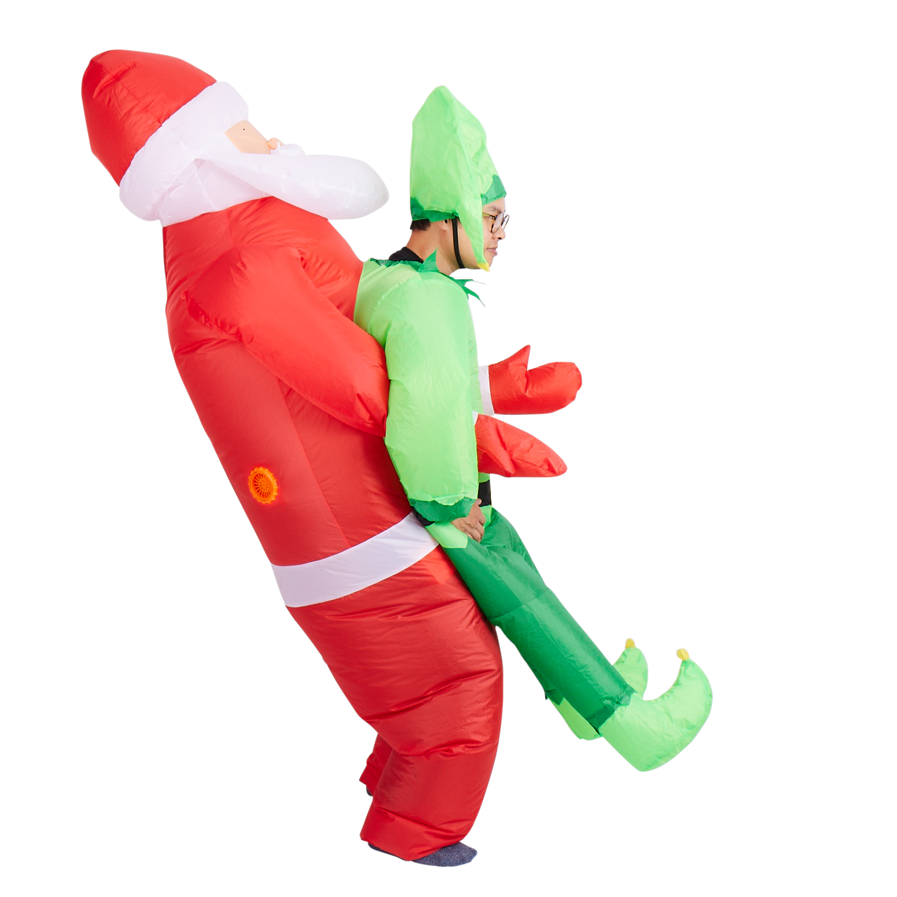 Elf carrying 2025 santa costume