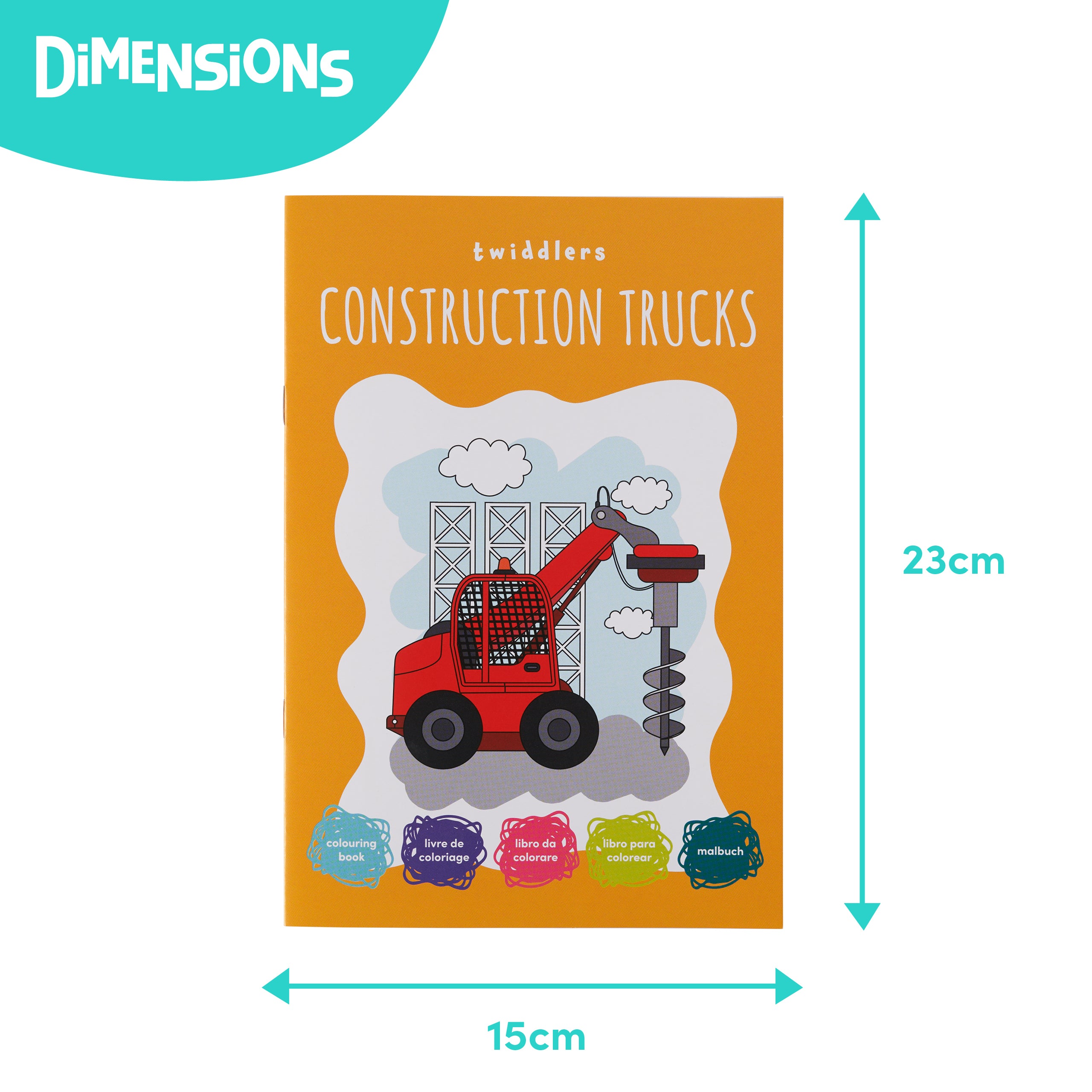 12 Construction Trucks Colouring Books with Crayons & Stickers