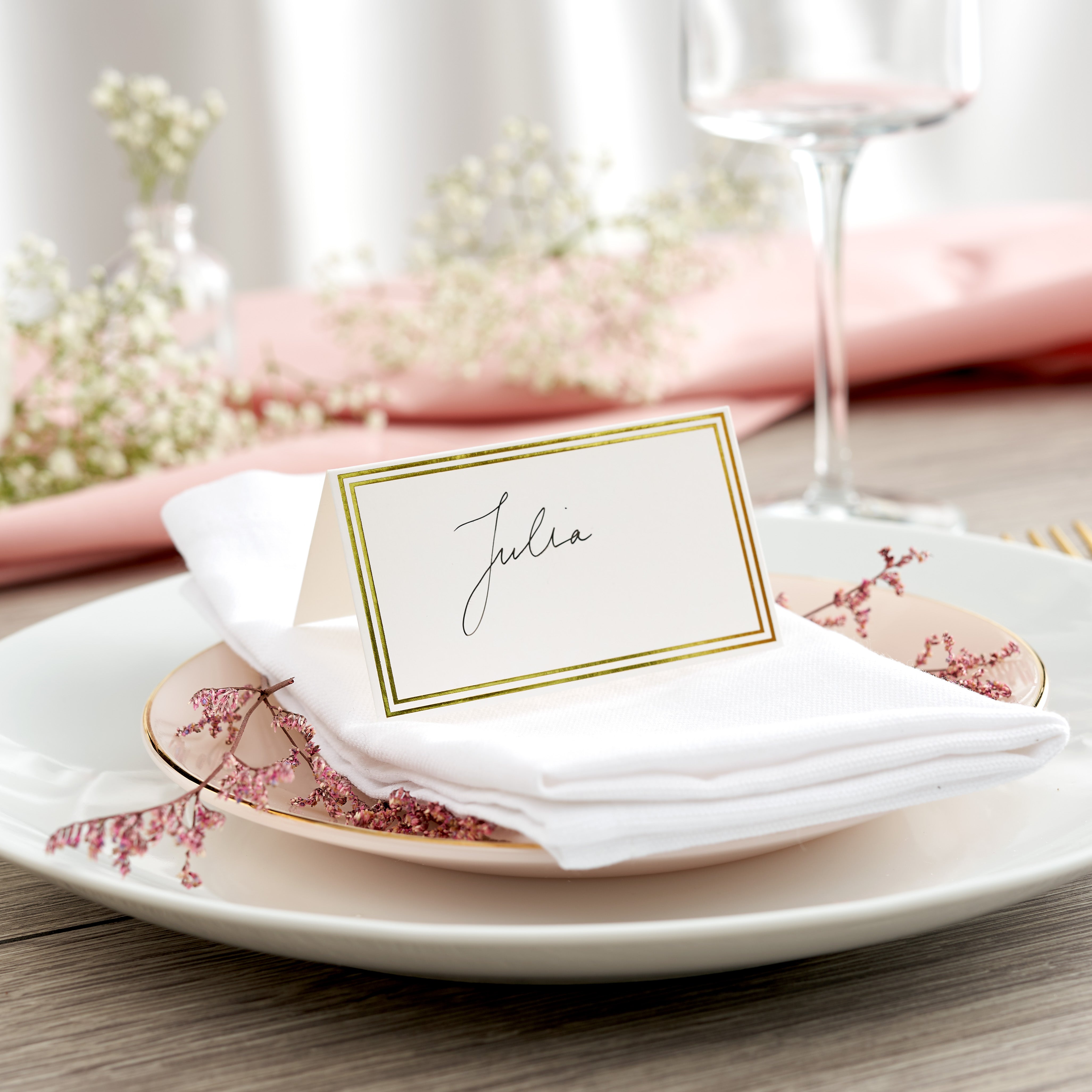 Wedding Place Name Cards with Gold Border