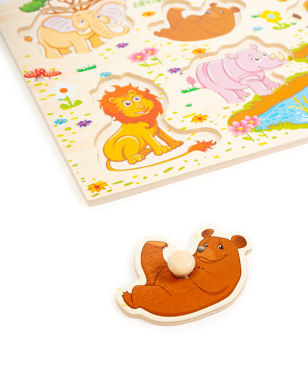 4 Wildlife Early Learning Wooden Peg Puzzles