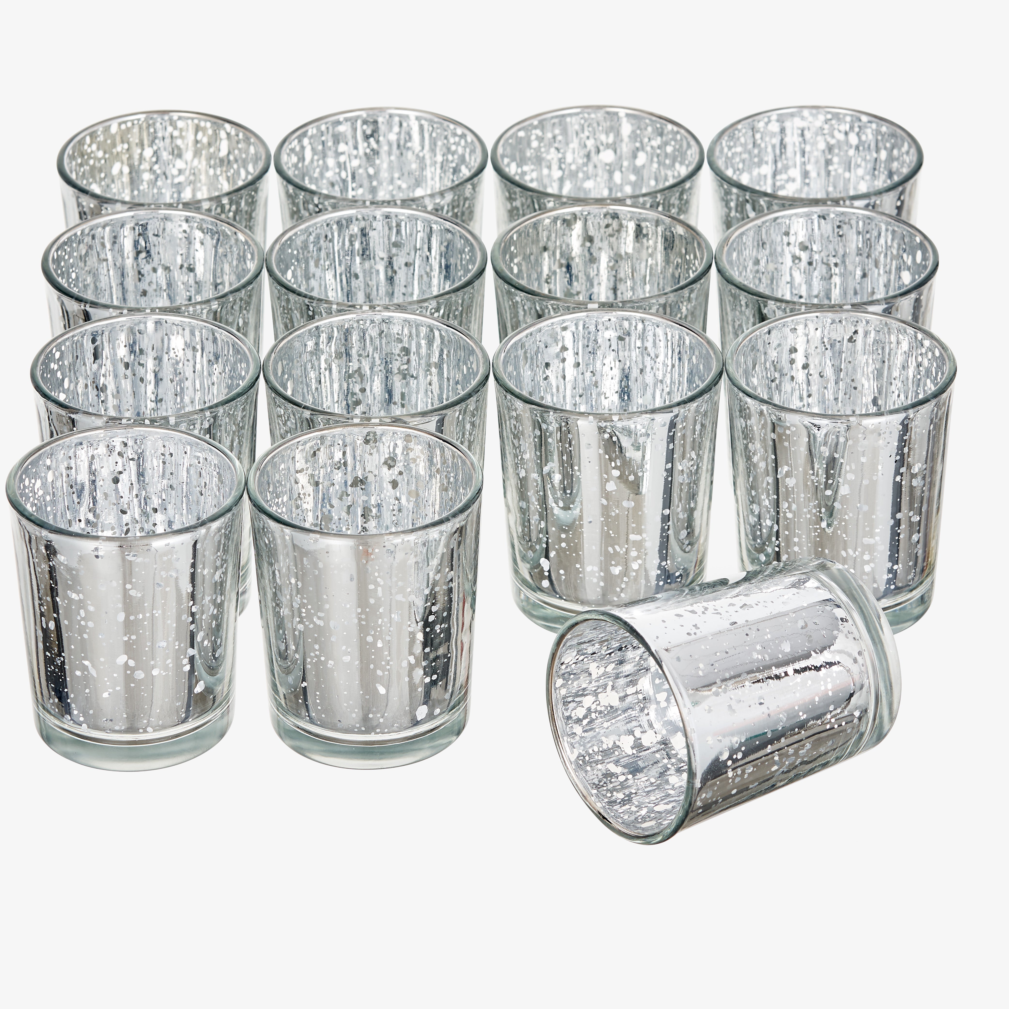 15 Speckled Silver Glass Tea Light Holders