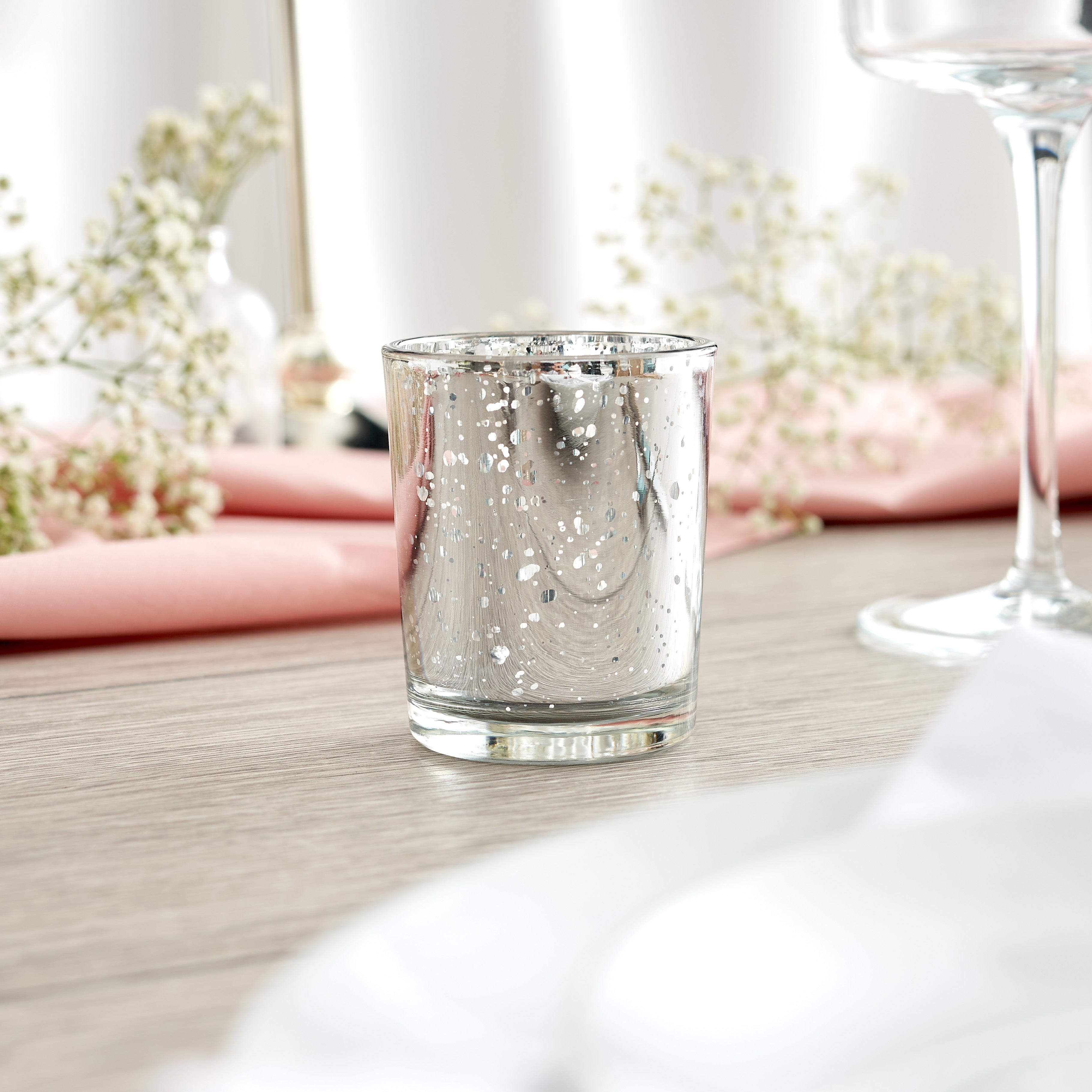 Speckled Silver Glass Tea Light Holders