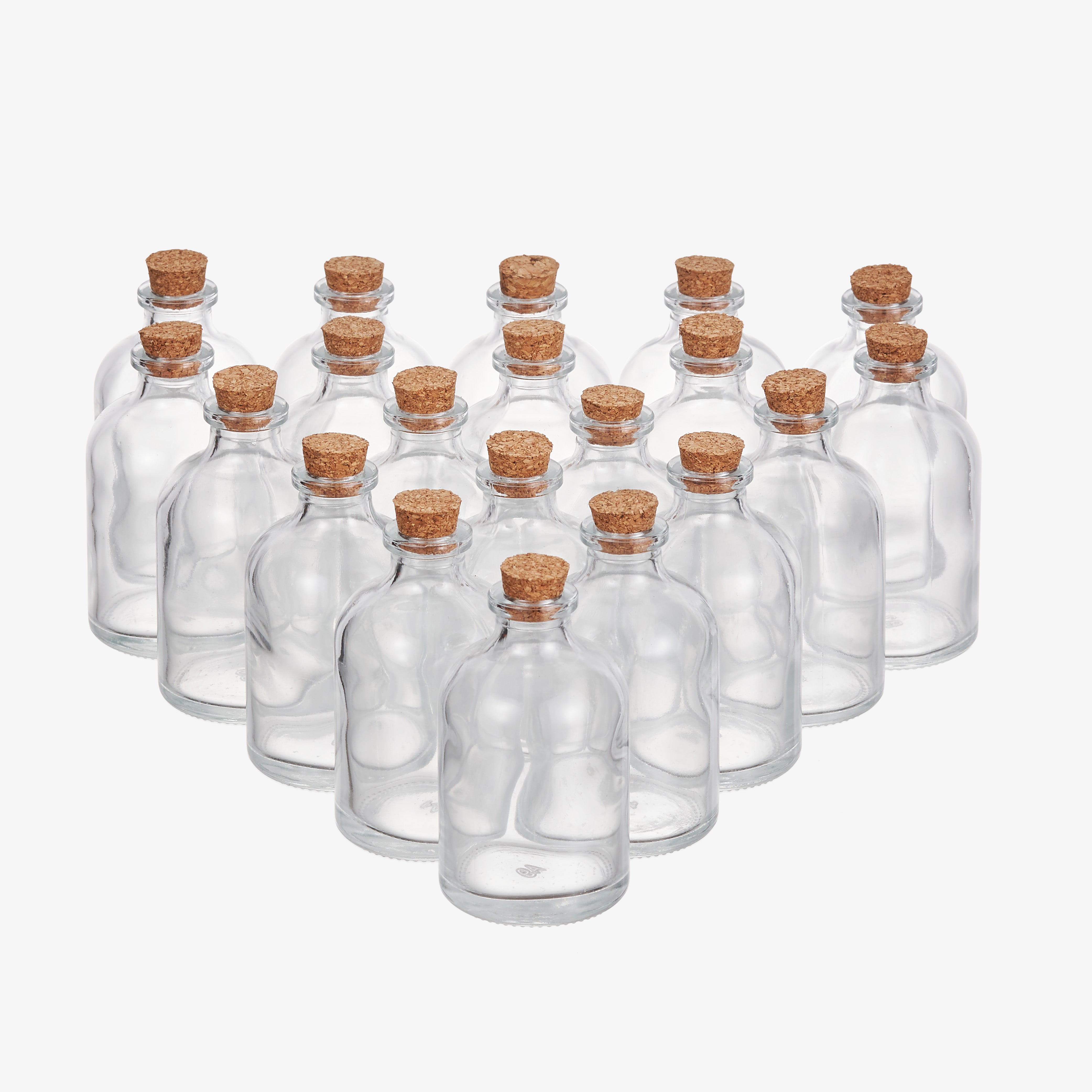 20 Rounded Mini Glass Bottles with Cork Lids