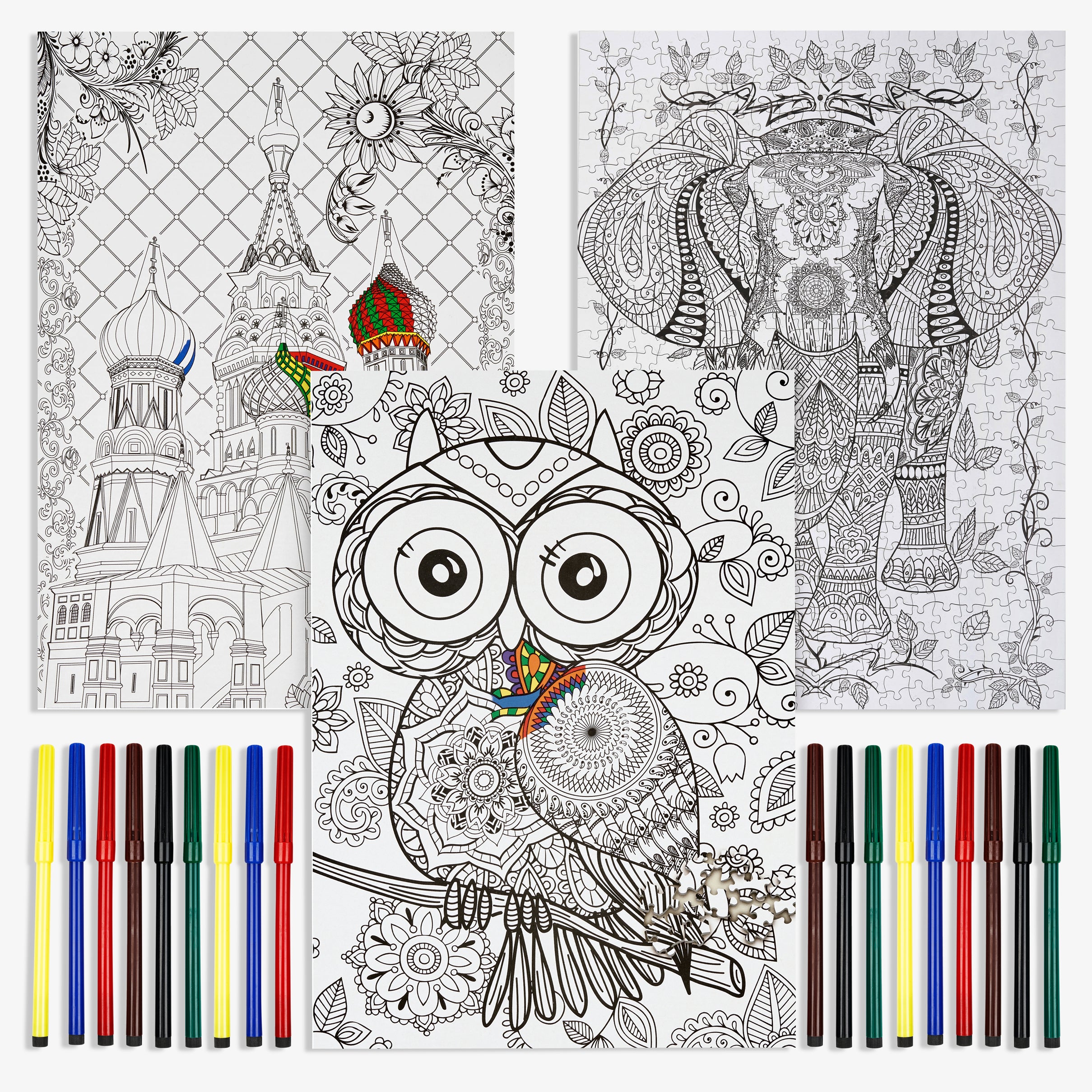 500pcs Colour-In Jigsaw Puzzles with Pens (3 Pack)