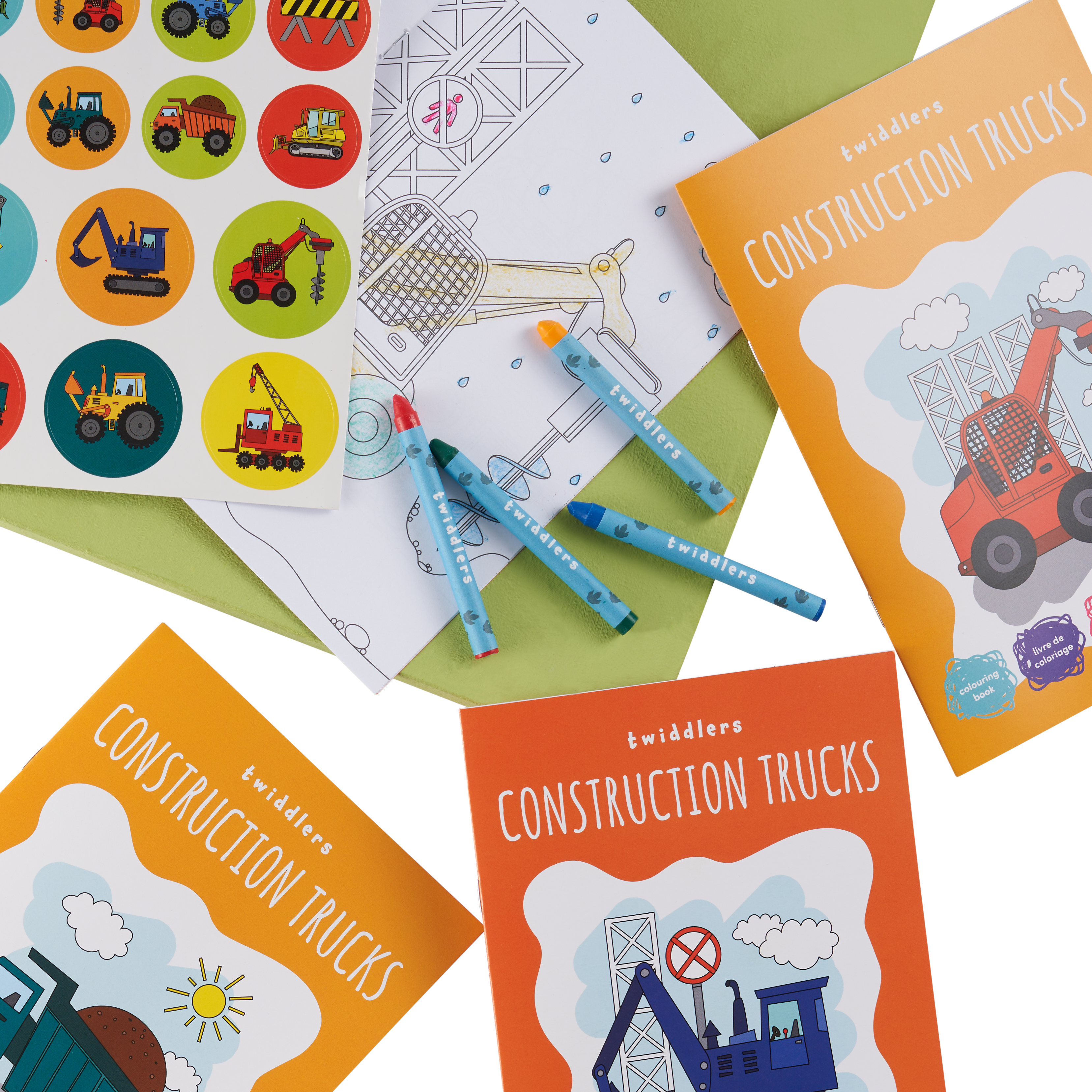 Construction Trucks Colouring Books with Crayons & Stickers