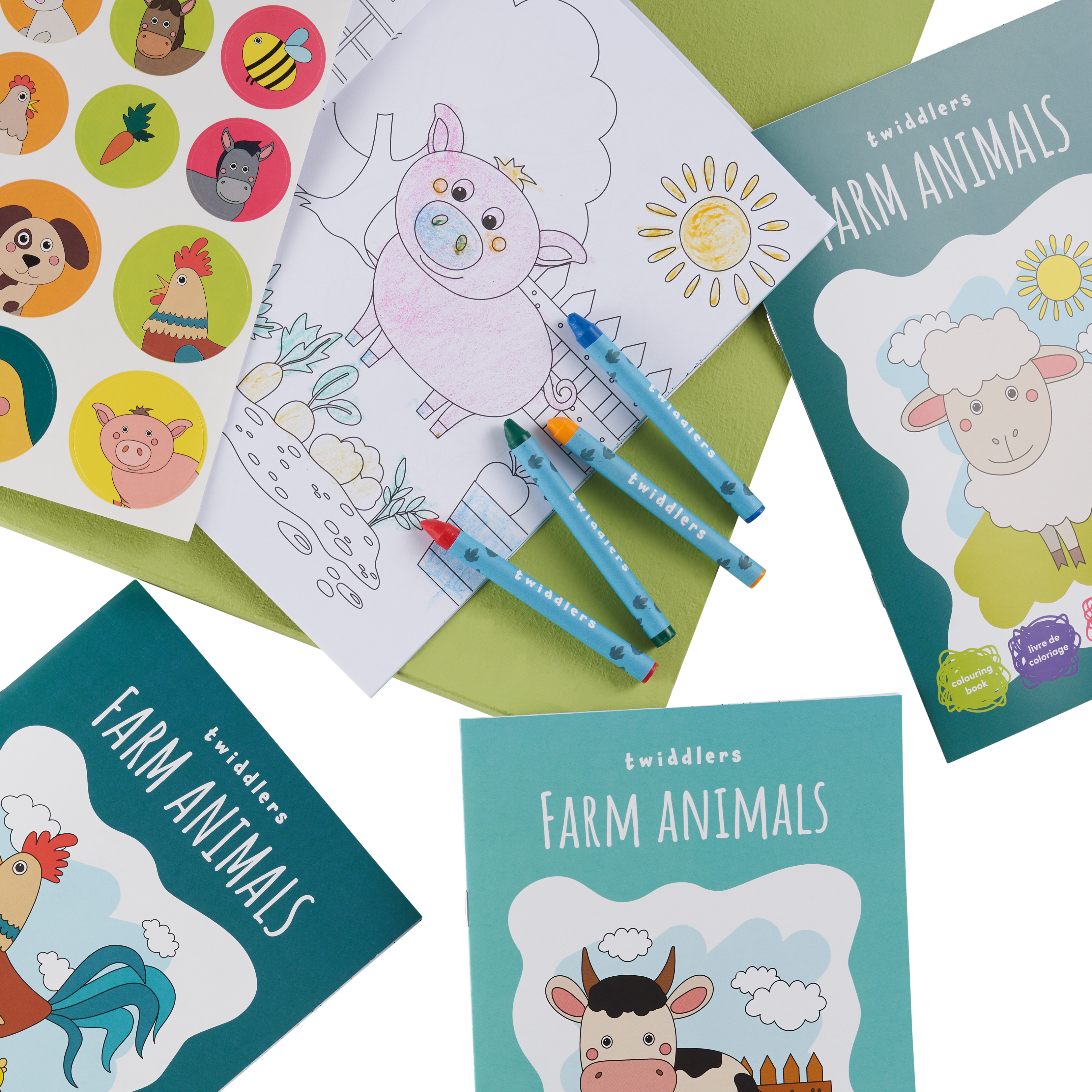 12 Farm Animals Colouring Books with Crayons & Stickers